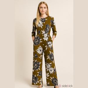 Who What Wear Floral Print Long Sleeve Jumpsuit Small